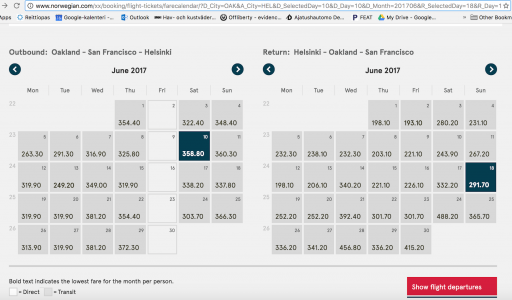 Check Norwegian flights example Oakland Helsinki